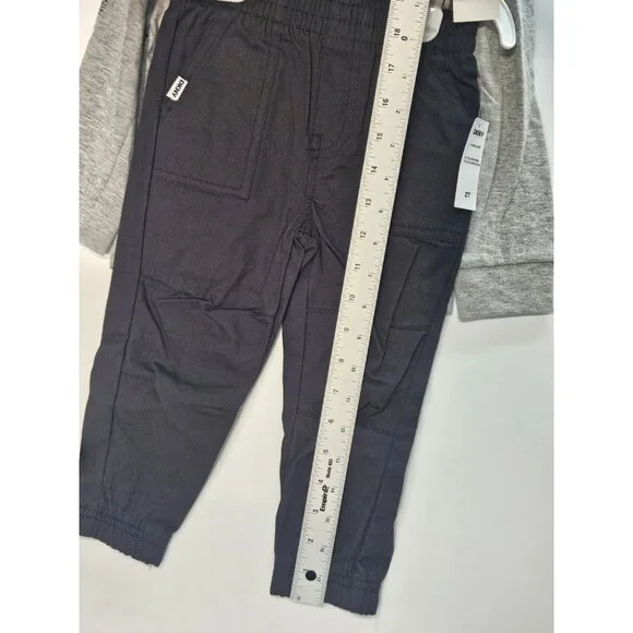 DKNY‎  Size 2T Set Of 3, Plaid Blue Vest/ Black Pants/ Grey Long Sleeve Printed - Picture 8 of 13
